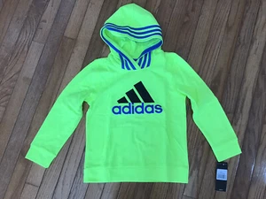 New Adidas hoodie youth size 7  Bright Yellow Blue Trim Polyester Pocket - Picture 1 of 6
