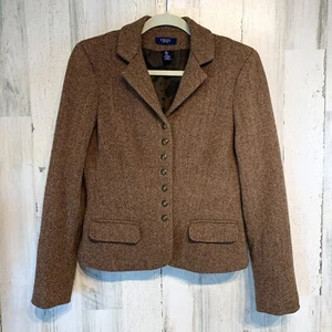Ralph Lauren Chaps Wool Viscose Blazer Jacket Brown Herringbone Sz Medium EUC ๐ - Picture 1 of 10