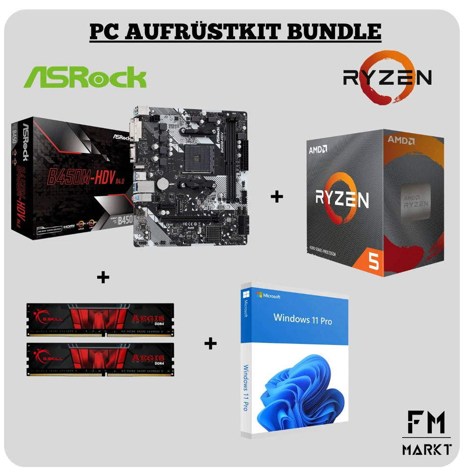 PC Bundle Aufrüstkit ASROCK B450M-HDV + RYZEN 5 5500 + 16GB DDR4 RAM + WIN11 PRO - Bild 1 von 1