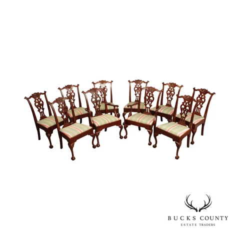 Chippendale Style Carved Mahogany Set of 10 Dining Chairs Cover