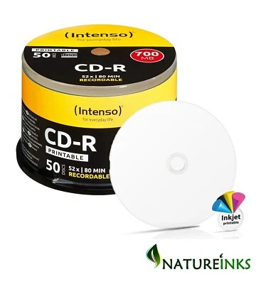50 Intenso Blank Printable CD CD-R 52x 700MB 80 mins discs Cakebox - Image 1 of 3