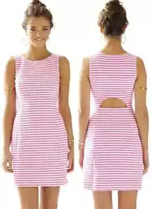 Vestido Midi Lilly Pulitzer Rosa Y Blanco Rayas Sin Mangas Forrado Pequeño - Imagen 1 de 16