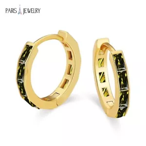 Paris Jewelry 18K Yellow Gold Created Peridot CZ 3Ct Huggie Hoop Earrings Plated - Picture 1 of 5