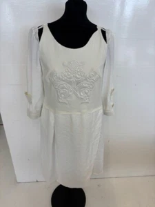 Vestido ELISA CAVALETTI hasta la rodilla blanco viejo bordados talla L - Imagen 1 de 4