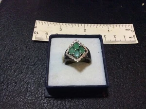 ANELLO IN ARGENTO PLACCATO IN ORO CON SMERALDI NATURALI BRASILIANI MIS.7 - Picture 1 of 3