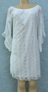 Charming Charlie White lace lined Trumpet sleeve knee dress Small - Picture 1 of 4