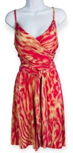 Jennifer Lopez Dress Women's Large Abstract Pink Yellow Drapey Spaghetti Strap - Picture 1 of 18