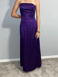 Vtg Y2K Jessica McClintock Purple Black Tie Strapless Dress Long Sz 10 Wedding - Picture 1 of 12