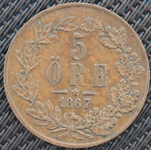 Suede Carl XV 5 Ore 1867 - Picture 1 of 2