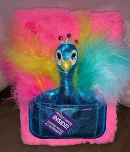 PRINCESS PEACOCK JOURNAL/DIARY PLUSH FEATHERS WITH SURPRISE IN POCKET SUPER CUTE - Picture 1 of 4