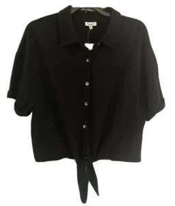New Splendid Black Tie Front Short Sleeve Crop Top Shirt Size L - Picture 1 of 6