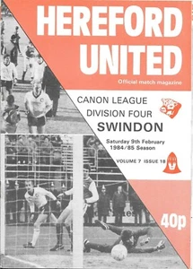 1984-85 Hereford United v Swindon Town ( February Postponed issue) - Picture 1 of 1