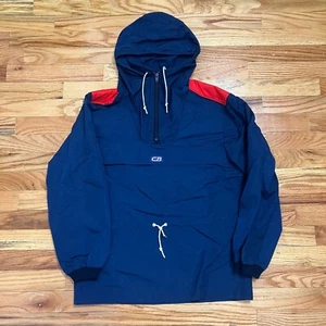 Vintage 80s CB Sports Hooded Nylon Windbreaker Jacket Blue Red Mens S Outdoor - Picture 1 of 9