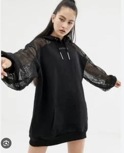 IVY PARK Hoodie Longline Mesh Lace Oversized Baggy Mini Dress Uk M L 14 16 18 - Picture 1 of 23