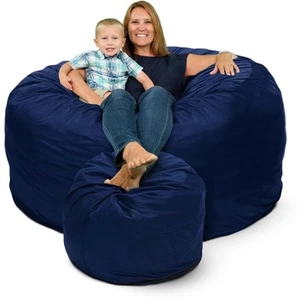 Ultimate Sack 6ft Bean Bag Chair and Footstool, Oversized Lounger, Navy Suede - Picture 1 of 6