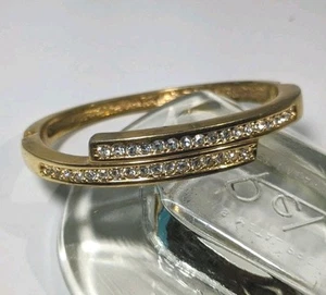 Vintage Rhinestone 7" Gold Tone Hinged Bangle Bracelet - Picture 1 of 8