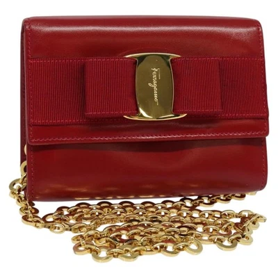 Auténtico bolso de hombro Salvatore Ferragamo cadena Vala cuero rojo dorado 140616 Foto 1 de 4