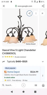 Lámpara de araña Vaxcel International CH38805OL Vine 5L - pizarra de aceite Foto 1 de 2