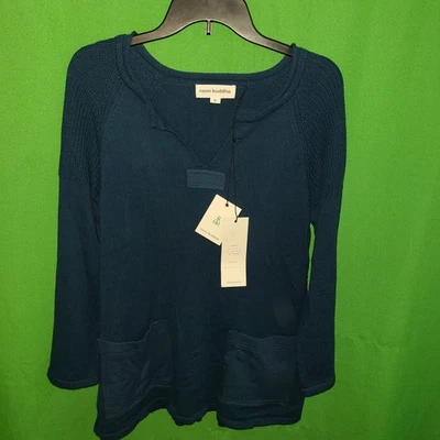 2262) NUEVO CON ETIQUETAS Neón Buda Pequeño Suéter Algodón Serenidad Pullover Túnica Azul Nuevo  Foto 1 de 4