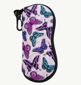 Purple Butterfly Soft Glasses Case With Clip Gift Present - Picture 1 of 3