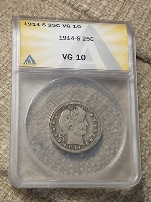 1914-S Low Mintage Barber Quarter ANACS VG 10, Natural and Undamaged - Image 1 of 4