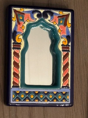 Vtg Artecer S.L.  Spanish Ceramic Framed Tile Wall Mirror Hand Painted - Image 1 of 4