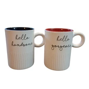 Hello Handsome Hello Gorgeous Text set tazze da tè caffè bianco rosso nero 16 oz - Foto 1 di 7