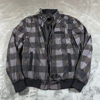 Chaqueta Bomber Members Only Hombres Pequeña Gris Cuadros Cremallera Completa Acolchada Sin Cremallera Foto 1 de 4