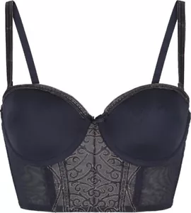 Lingadore La Regina Denim Blue & Latte Bustier Underwired Heavy Padded Multiway - Picture 1 of 4