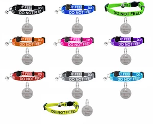 Collar para gato NO ALIMENTARSE en varios colores, liberación de seguridad y etiqueta de identificación de níquel de 25 mm - Imagen 1 de 21