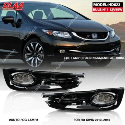 Halogen Fog Light Bumper Frame Cover Daytime Running Light For Honda Civic 13-15 - Image 1 of 4