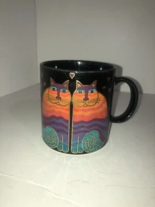 Regenbogen Zwillingskatzen Künstler Laurel Burch schwarz Kaffeebecher Tasse mit Goldakzenten - Bild 1 von 5