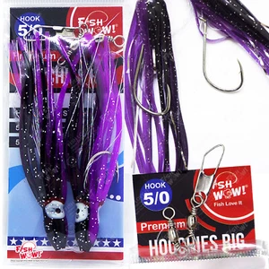 Fish WOW! Hoochies Rig Fishing Purple 4-3/4 inch Squid Skirt 5/0 Octopus Hook - Picture 1 of 13
