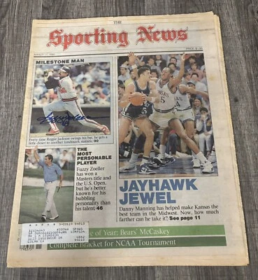 Reggie Jackson Signed Autograph 1986 Sporting News CALIFORNIA ANGELS OAKLAND A’S - Image 1 of 2