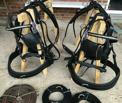 Zweispänner 2 Spänner Marathon Geschirre Komplett LEDER jede Größe Fahrgeschirr