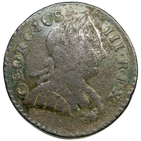 1774 V 7-74A R-6 GEORGIUS Machins Mills Halfpenny Colonial Copper Coin Cover