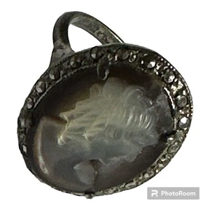 835 Silver Vintage Ring With Gem Shell Gem - Picture 1 of 6