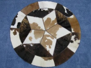 Round Bovine Cow Skin Laced Rug: ~5 feet: Gallery Item (62-60R-G03) Y2O - Picture 1 of 1
