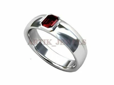 Piedra preciosa granate natural con anillo de plata enchapado en oro blanco de 14K para hombre AJ792 Foto 1 de 4