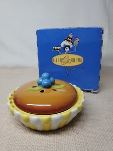 Merry Go Round Pat A Cake Ceramic Covered Souffle Gorham Pie Blueberries - Picture 1 of 7