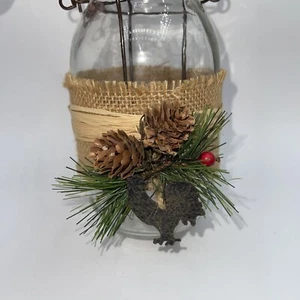 Rustic MASON JAR LANTERN Tea Light Candle Holder  Burlap Chicken Christmas Farm - Picture 1 of 8