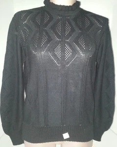 Neu mit Etikett Bellocco by Keneth Too Damenpullover Rundhalsausschnitt Rüschen Kragen Größe Large schwarz - Bild 1 von 12