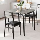 Dining Set Wood Top Table with 2 Upholstered Chairs Small Kitchen Space Saving