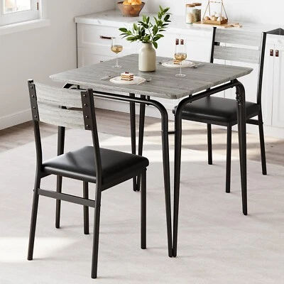 Dining Set Wood Top Table with 2 Upholstered Chairs Small Kitchen Space Saving - Image 1 of 4