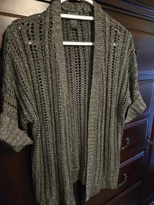 Cárdigan suéter Additions CHICO'S para mujer talla 1 gris plateado tejido abierto tejido - Imagen 1 de 7