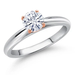 0.48 Ct Amethyst 10K White Gold with Rose Gold Prongs Solitaire Engagement Ring - Picture 1 of 7