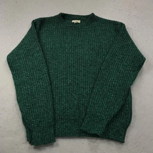 VINTAGE LL Bean Sweater Mens XL Green Wool Blend Ribbed Heavy Fisherman Crewneck - Picture 1 of 8