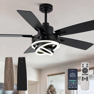 52" Chandelier Fan Black Modern Ceiling Fan with Lights DC Motor Reversible I... - Picture 1 of 7