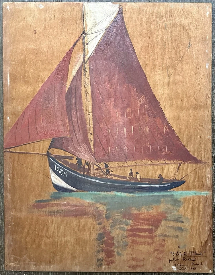 Tableau Ancien Bateau Voilier Mer Bretagne Finistère Port Peinture à Identifier - Photo 1/4