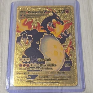 Dracaufeu ( Charizard ) Vmax Gold Foil Fan Art Vinyl Textured Collector Pokemon - Picture 1 of 6